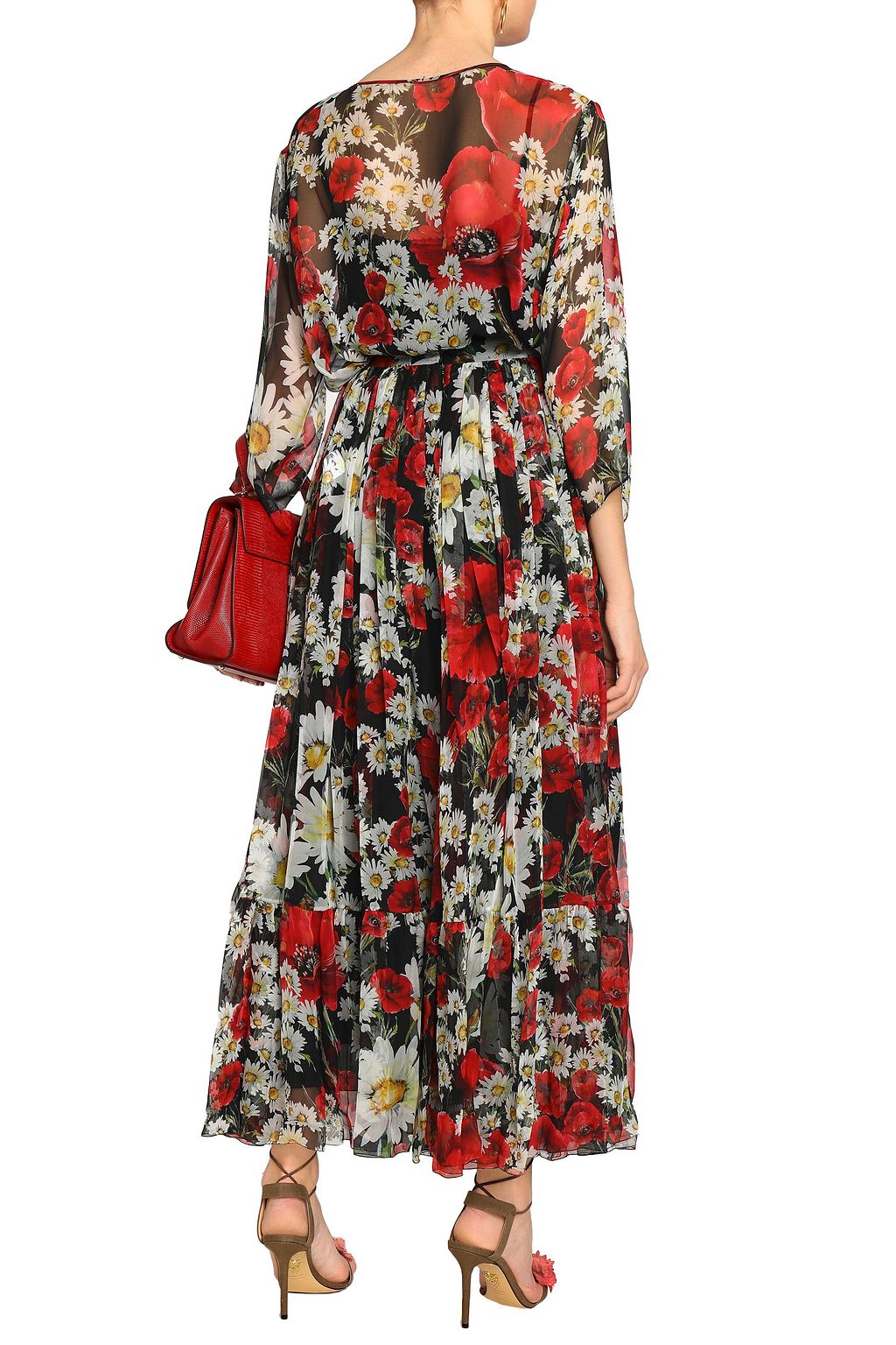 DOLCE&GABBANA Pleated floral-print silk-chiffon maxi skirt