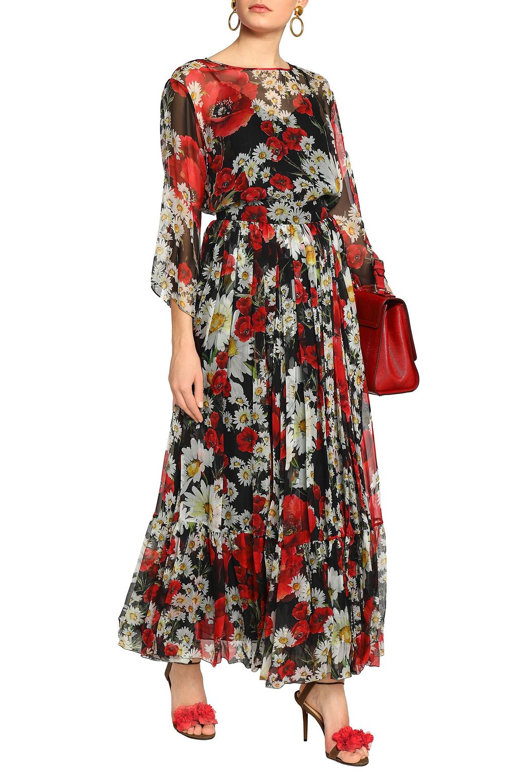 DOLCE&GABBANA Pleated floral-print silk-chiffon maxi skirt