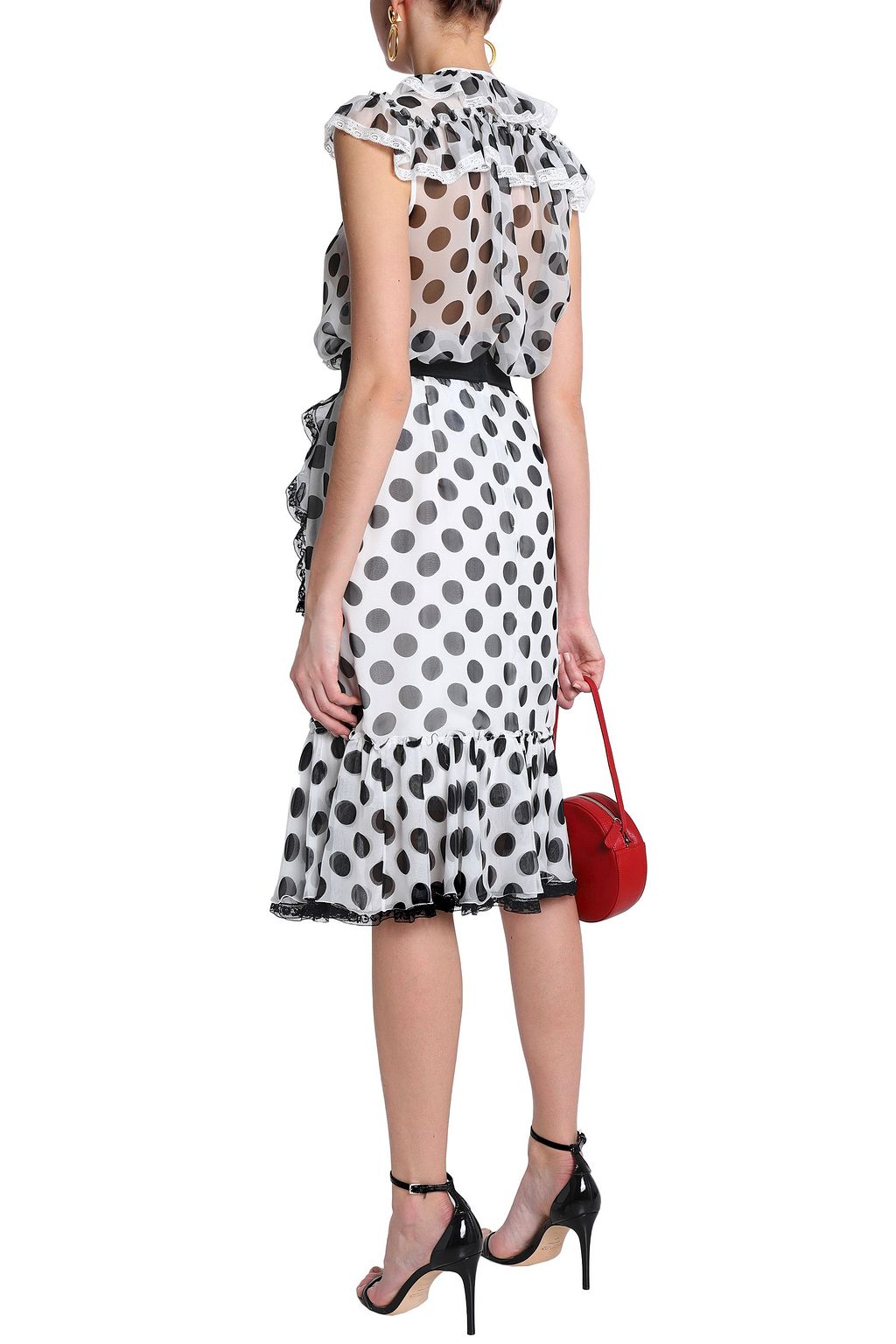 DOLCE&GABBANA Ruffle-trimmed polka-dot silk-blend chiffon blouse