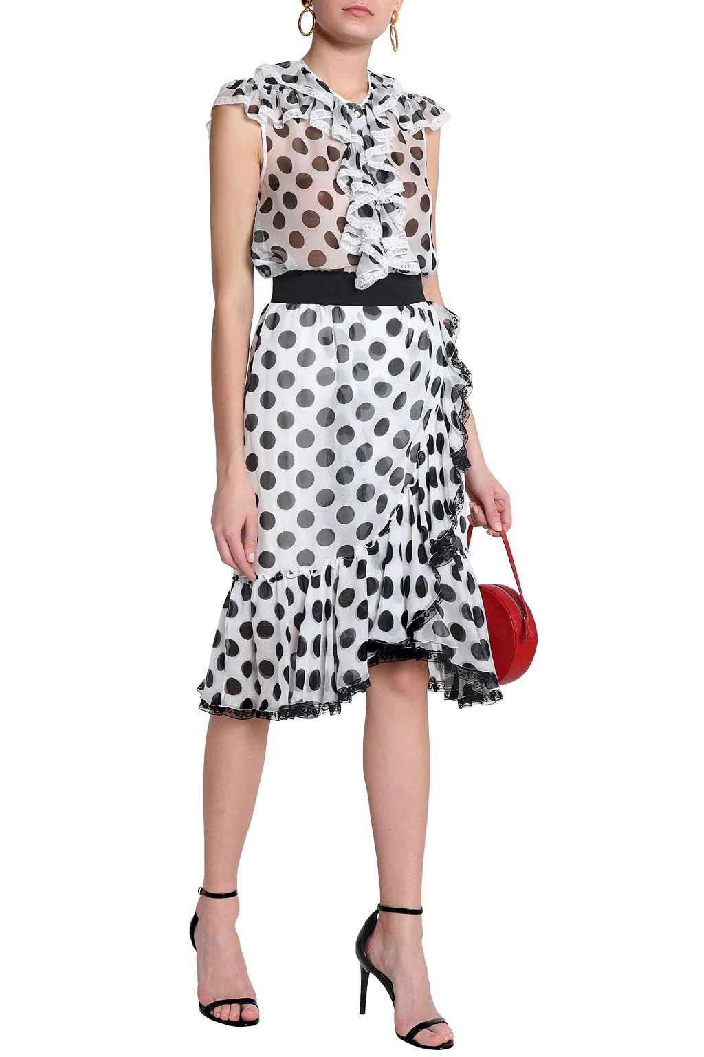 DOLCE&GABBANA Ruffle-trimmed polka-dot silk-blend chiffon blouse