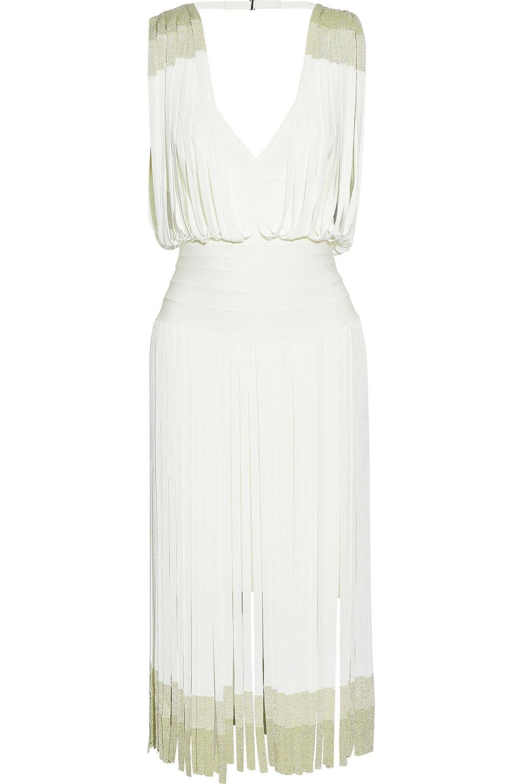 herve leger white fringe dress