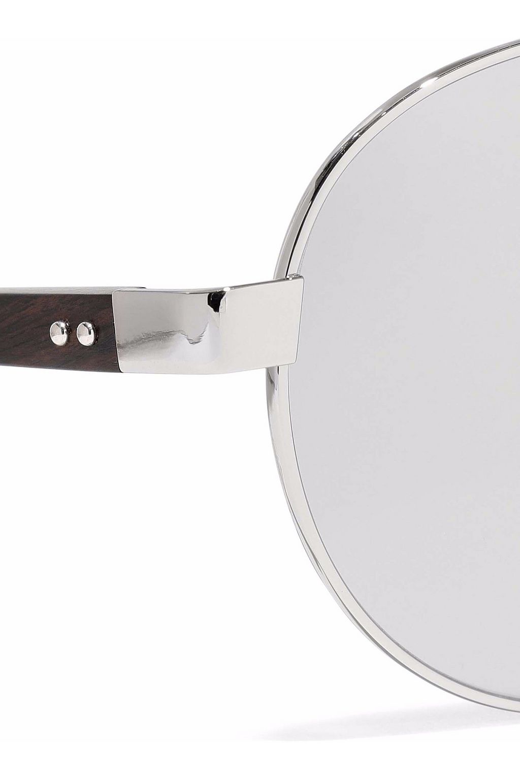 LINDA FARROW Aviator-style silver-tone and wood mirrored sunglasses