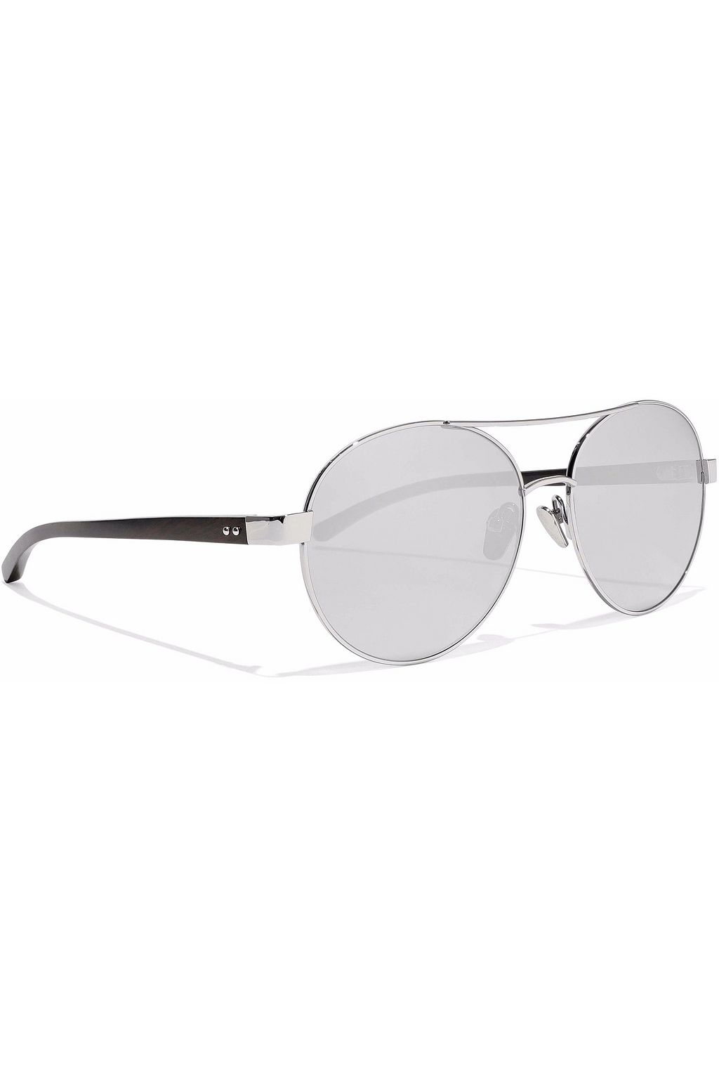 LINDA FARROW Aviator-style silver-tone and wood mirrored sunglasses