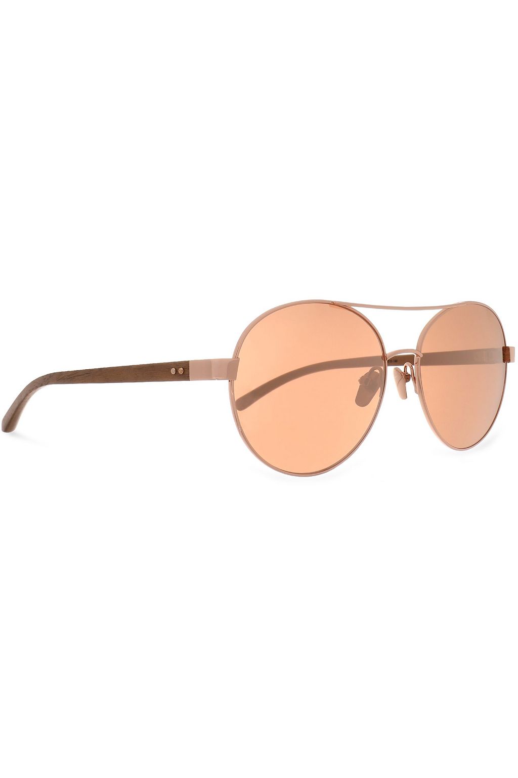 LINDA FARROW Aviator-style rose gold-tone  and wood sunglasses