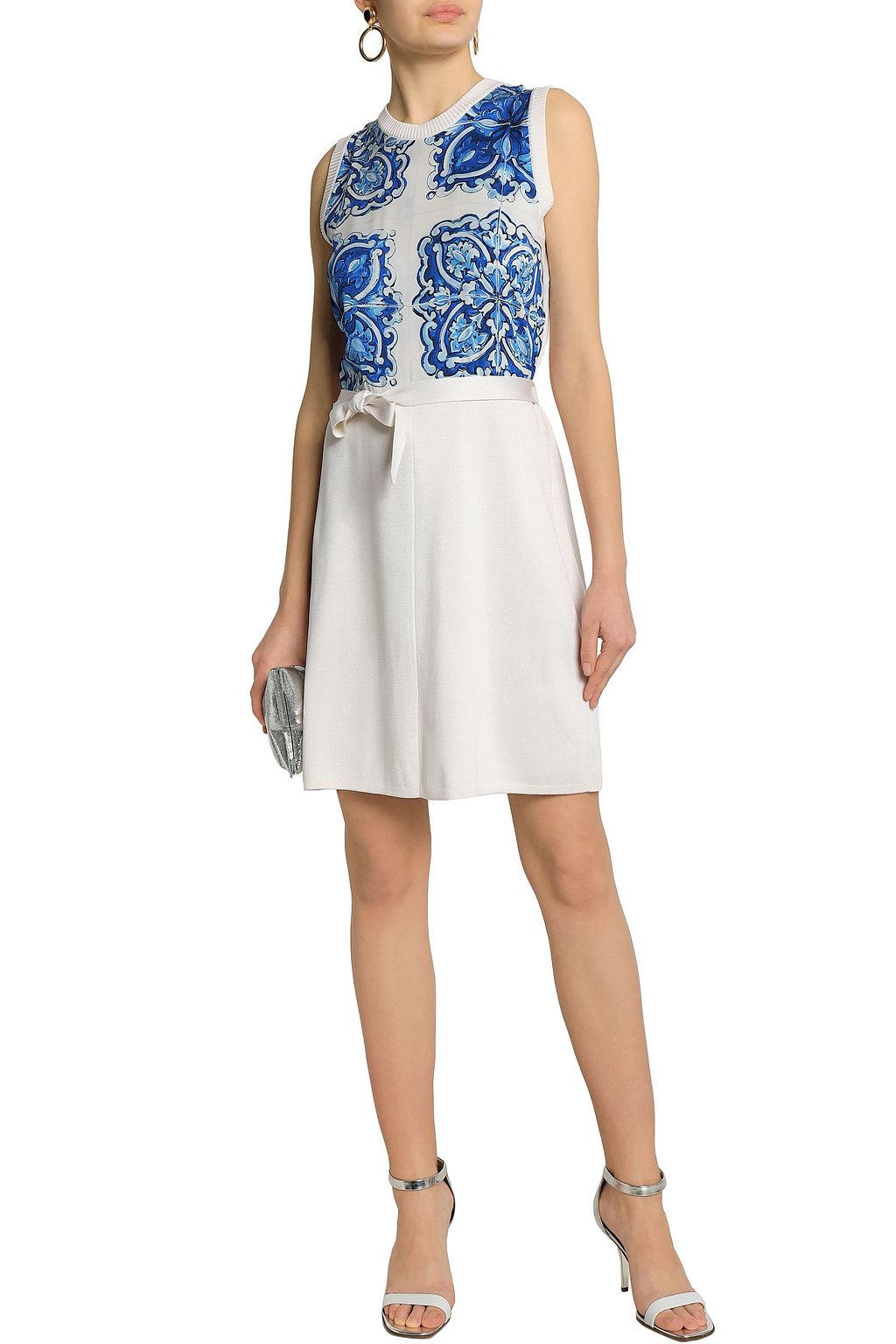 DOLCE&GABBANA Printed crepe de chine-paneled silk mini dress