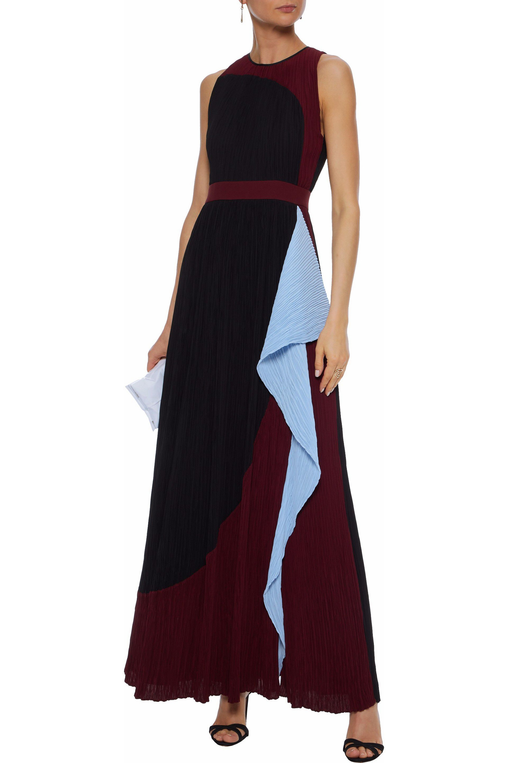 Roksanda Draped color-block plissé crepe de chine gown