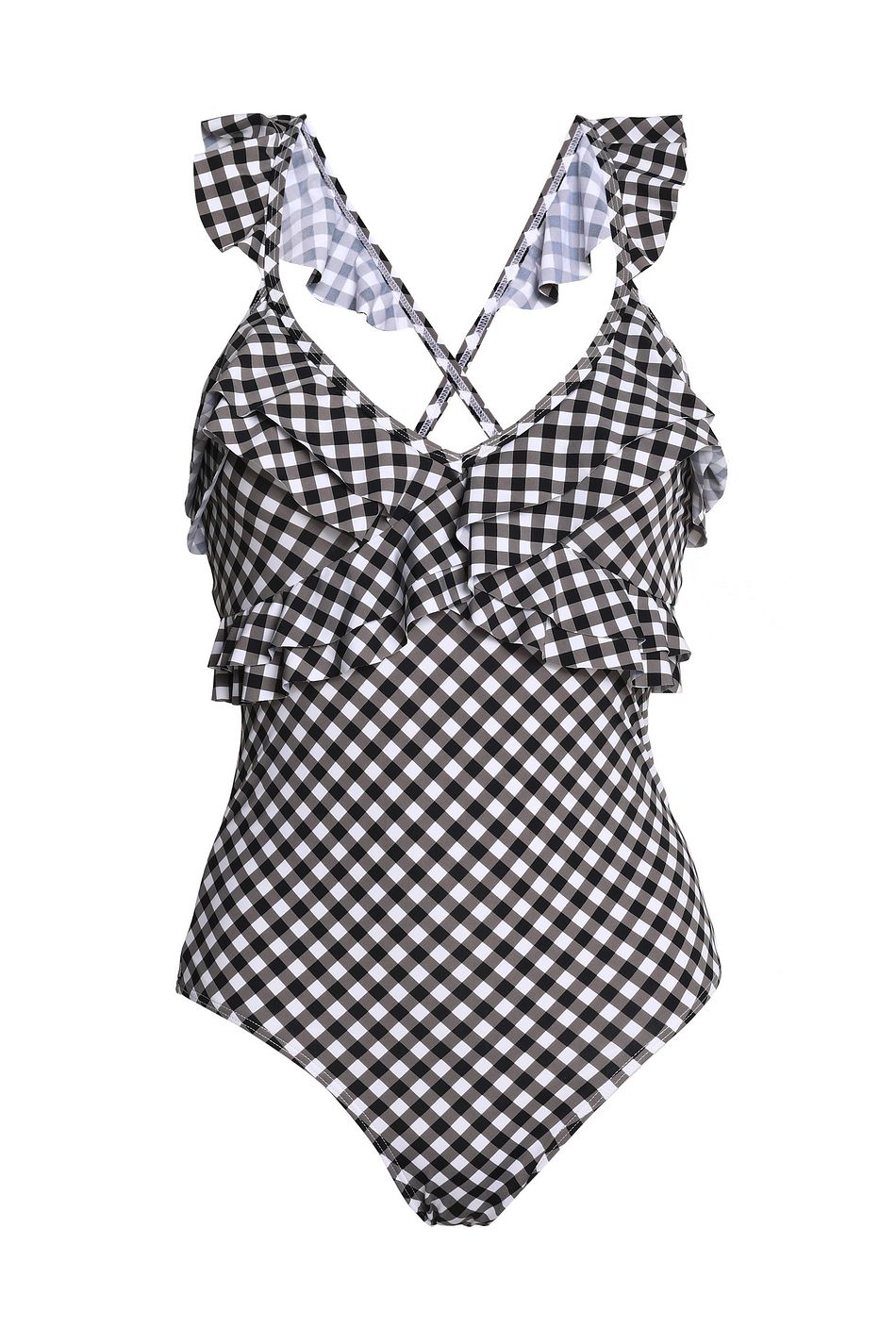 black and white gingham bikini with ruffles