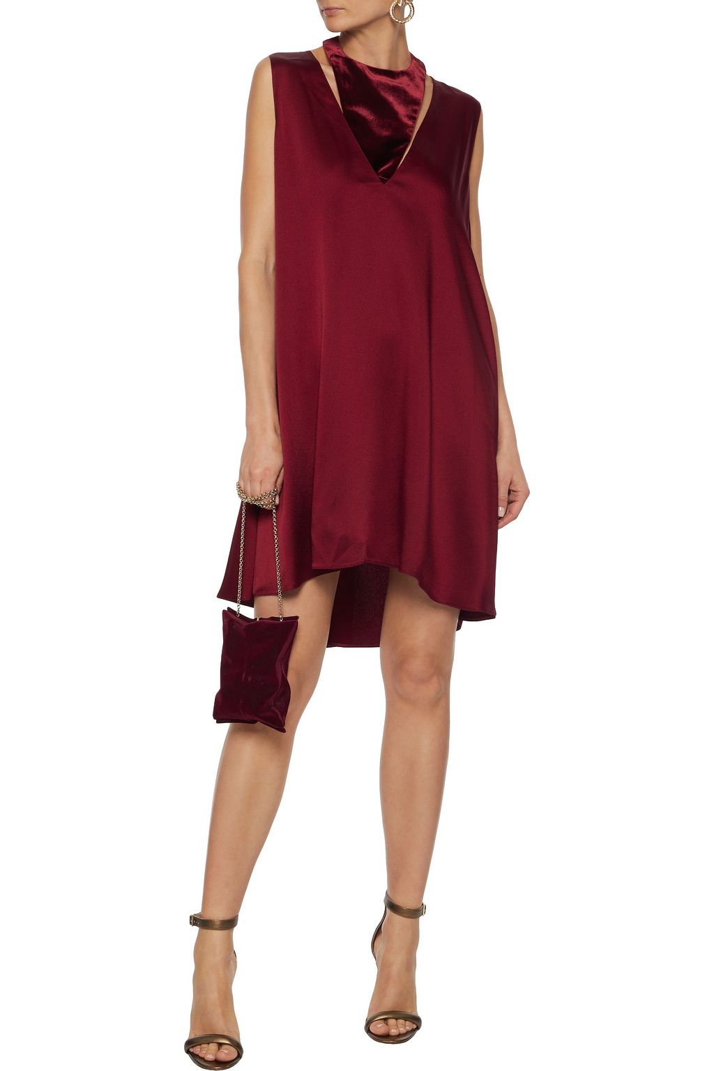 VALENTINO GARAVANI Cutout velvet-paneled hammered-satin mini dress