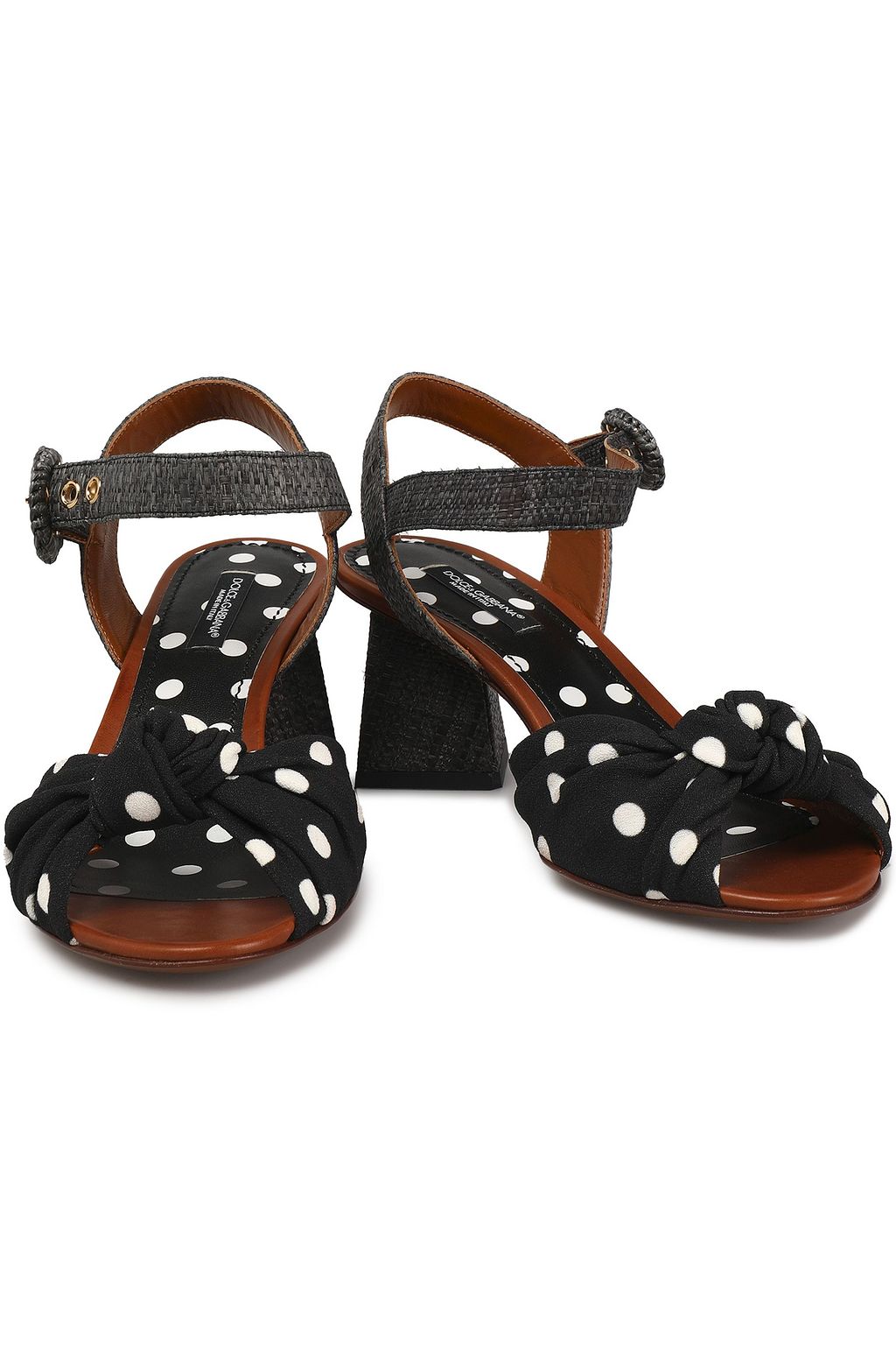 DOLCE&GABBANA Keira woven straw and polka-dot cady sandals
