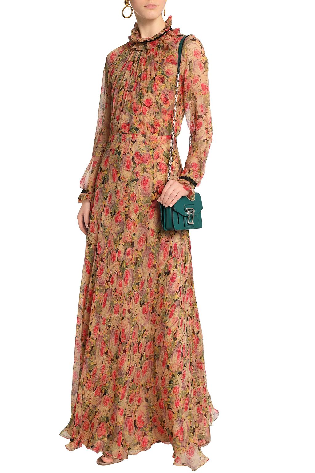 VILSHENKO Ruffle-trimmed floral-print silk-georgette maxi dress
