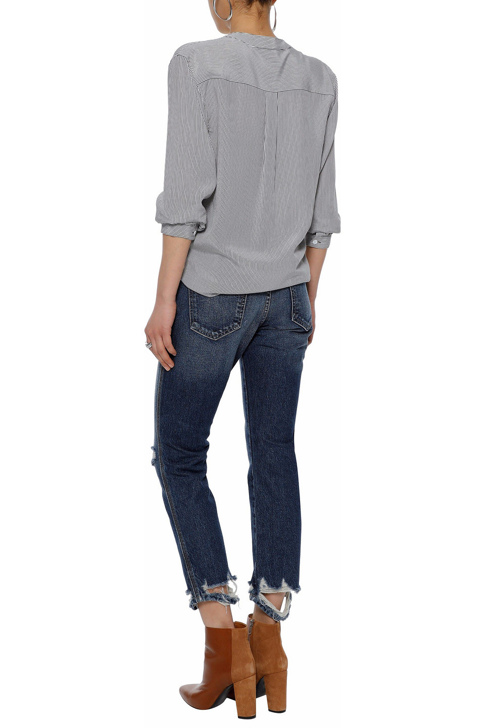  Current/elliott - Distressed Mid-rise Straight-leg Jeans - Blau - 25 