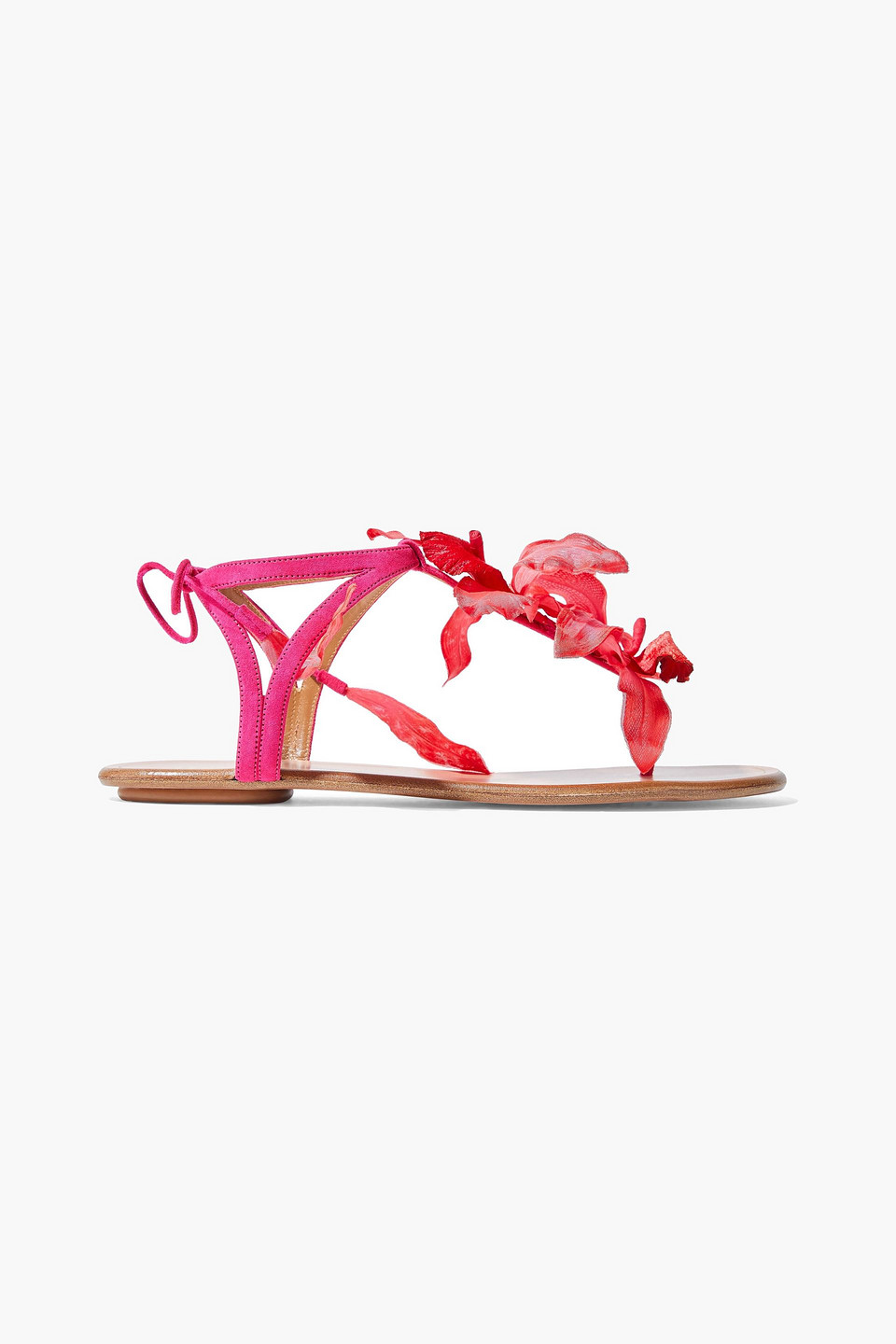Aquazzura Woman Flora Appliquéd Suede Sandals Fuchsia Size 40