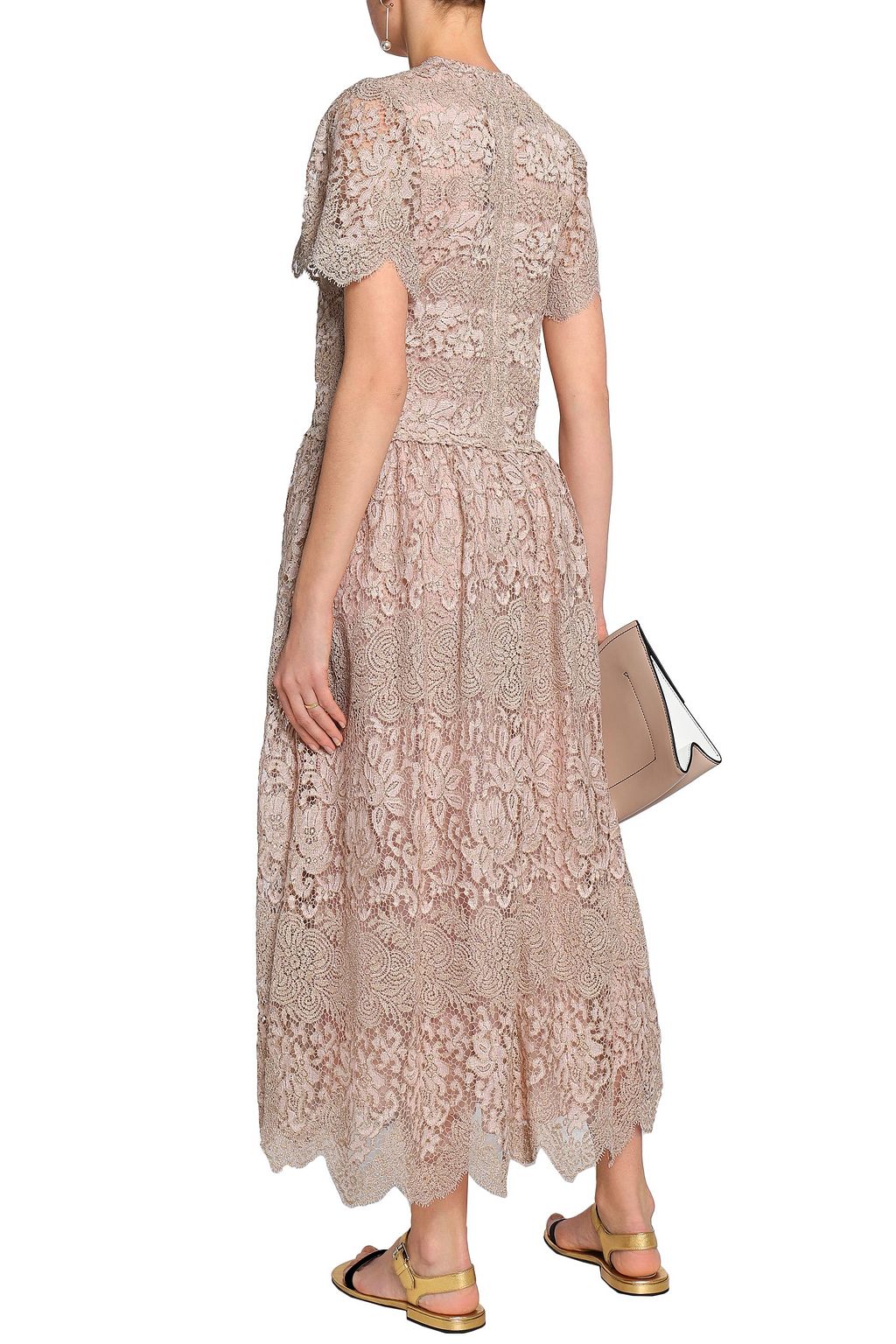 VALENTINO GARAVANI Scalloped metallic embroidered tulle midi dress