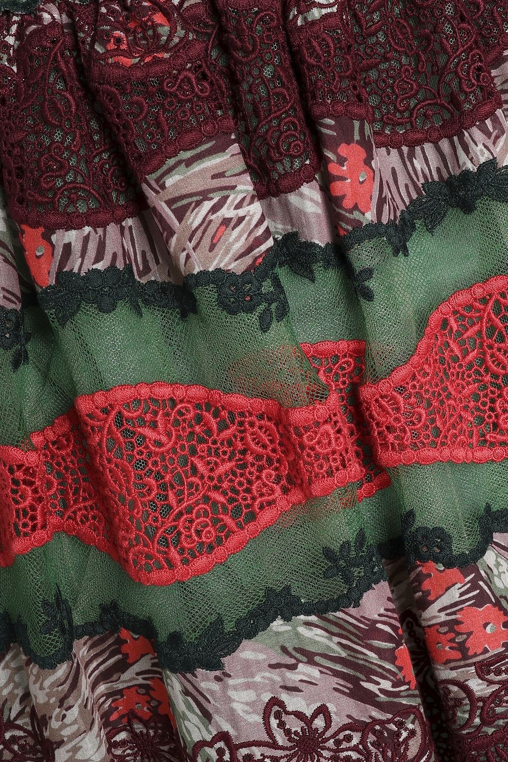 VALENTINO GARAVANI Point d'esprit and lace-paneled printed cotton mini dress