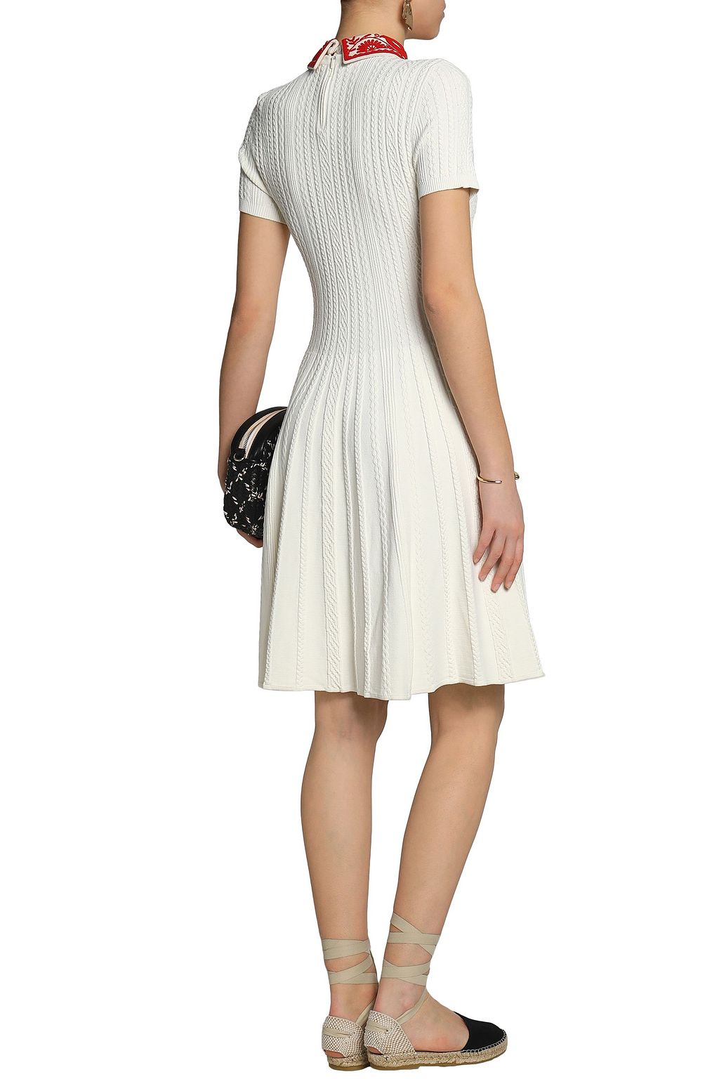 VALENTINO GARAVANI Embellished crepe-trimmed cable-knit dress