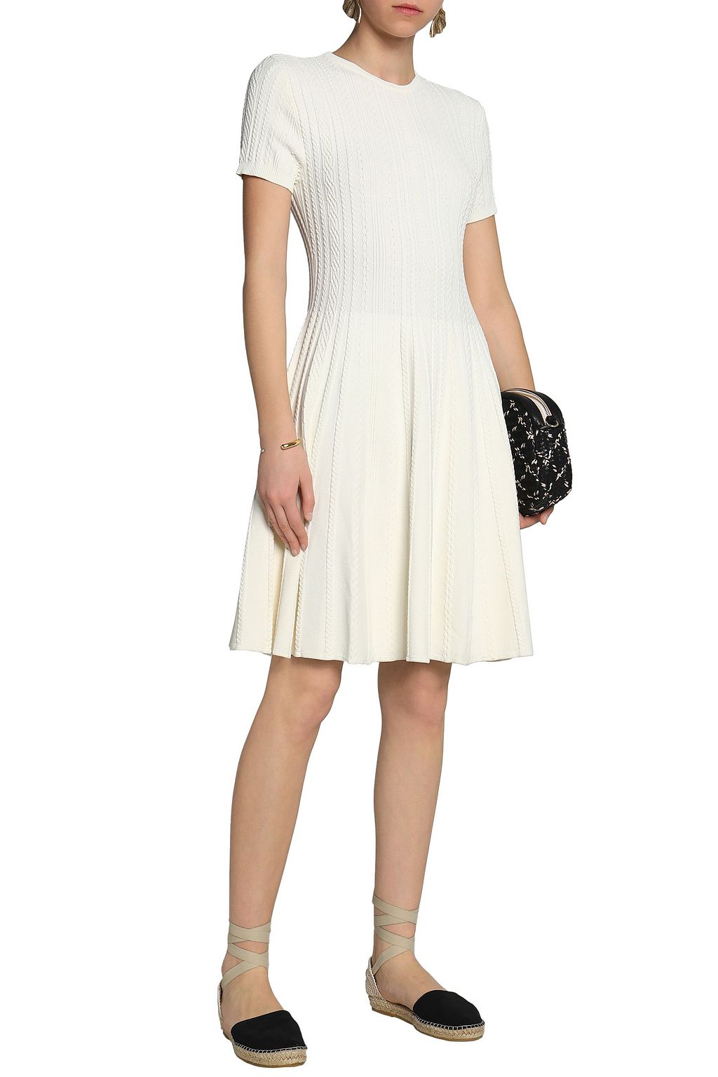 VALENTINO GARAVANI Embellished crepe-trimmed cable-knit dress