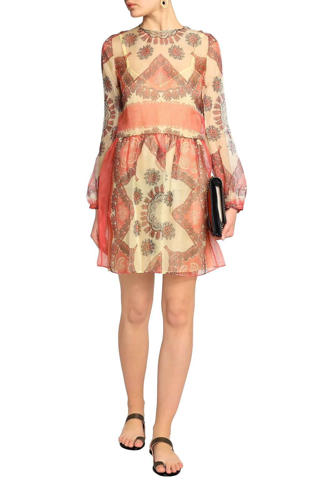 VALENTINO GARAVANI Pleated printed silk-organza mini dress