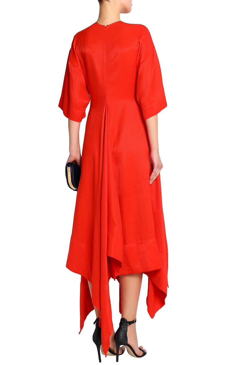 SOLACE LONDON Flared draped canvas midi dress