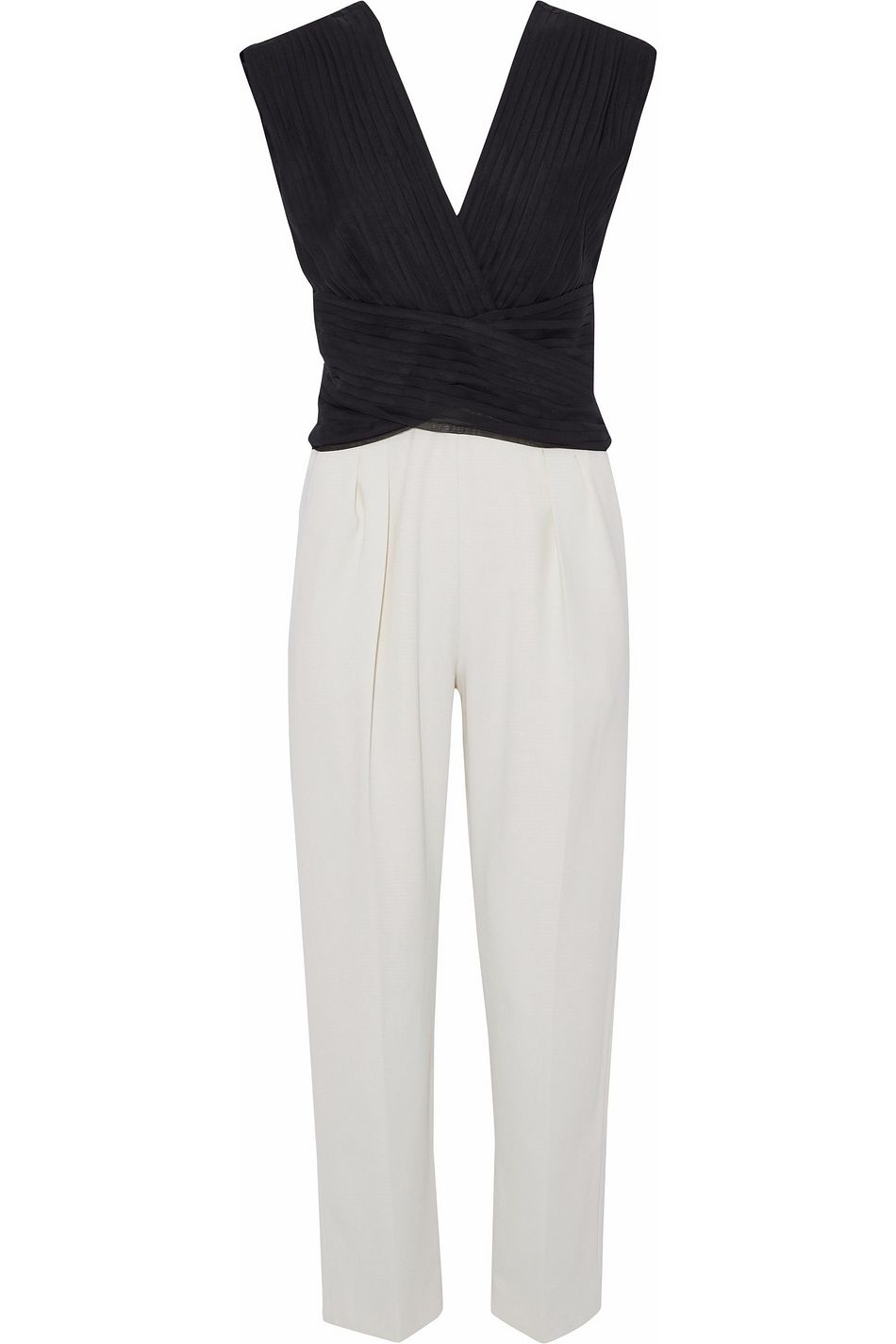 apice wrap effect pleated chiffon and crepe jumpsuit apice