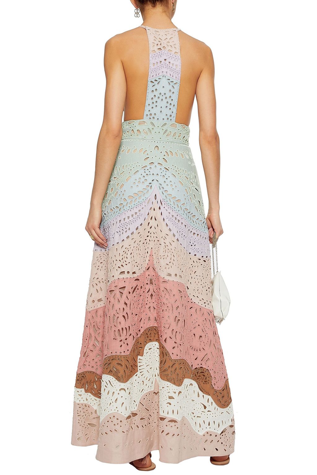 VALENTINO GARAVANI Beaded color-block broderie anglaise linen maxi dress
