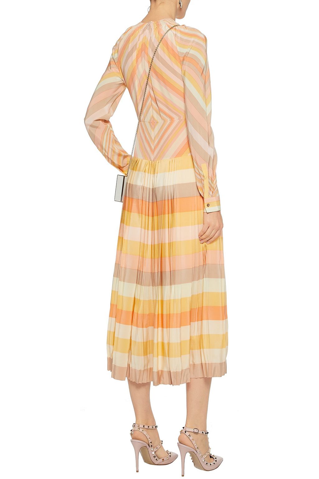 VALENTINO GARAVANI Pleated printed silk crepe de chine midi dress