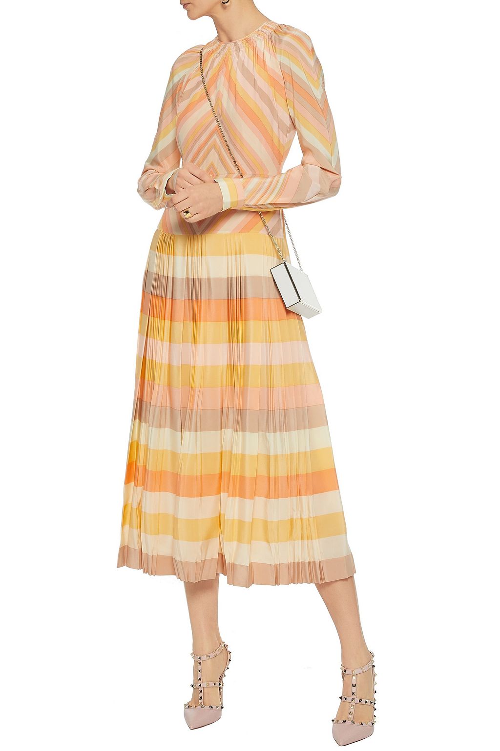 VALENTINO GARAVANI Pleated printed silk crepe de chine midi dress