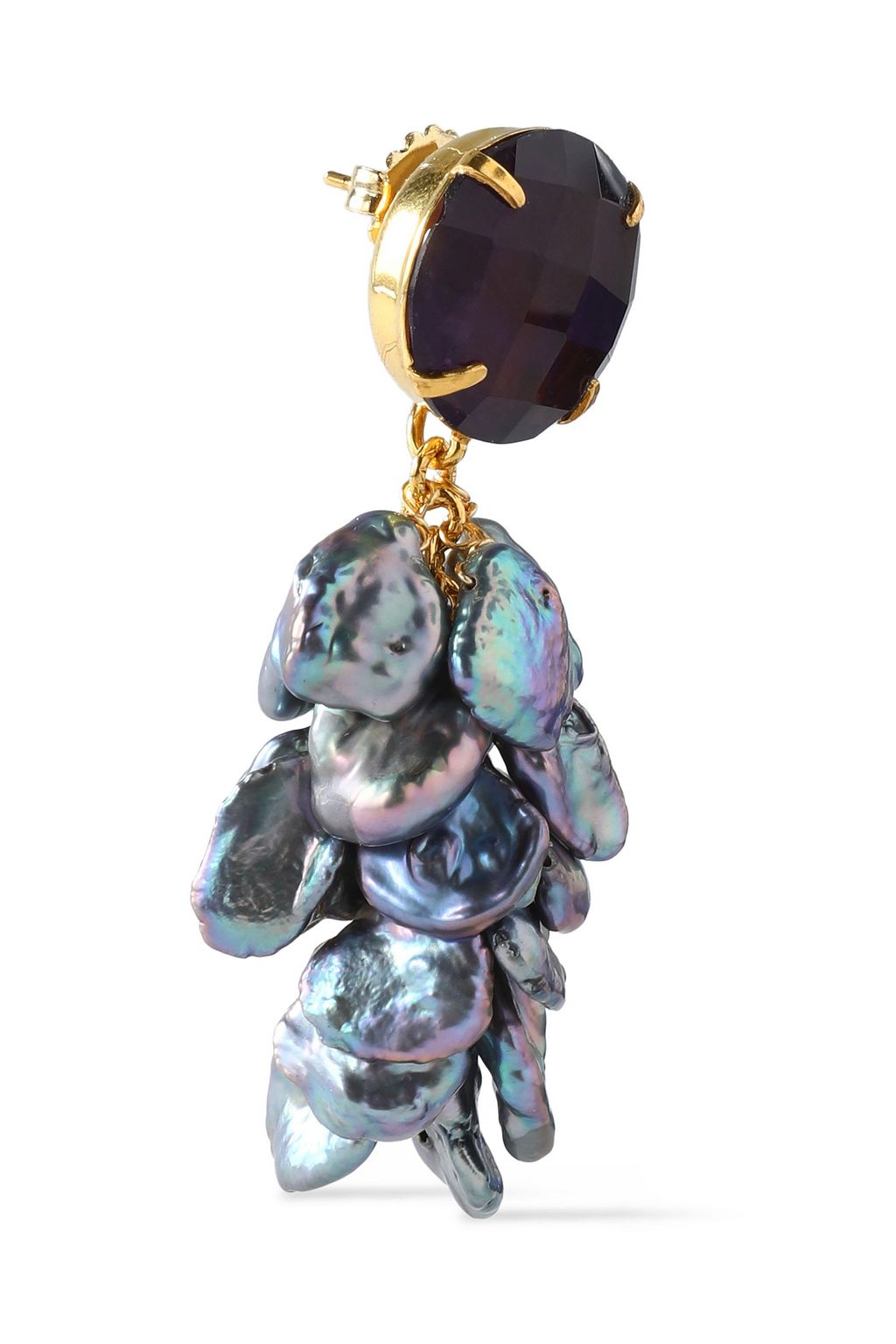 BOUNKIT Gold-tone, amethyst and pearl earrings