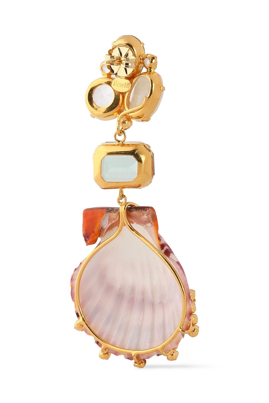 BOUNKIT 14-karat gold-plated, amethyst, moonstone and shell earrings
