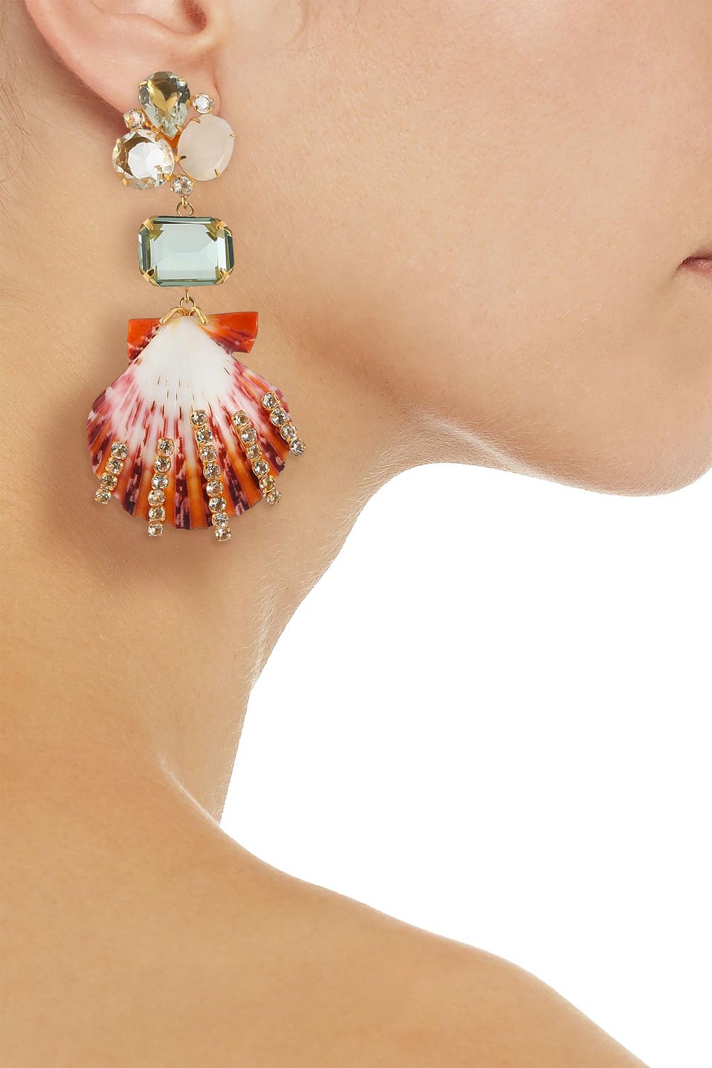 BOUNKIT 14-karat gold-plated, amethyst, moonstone and shell earrings