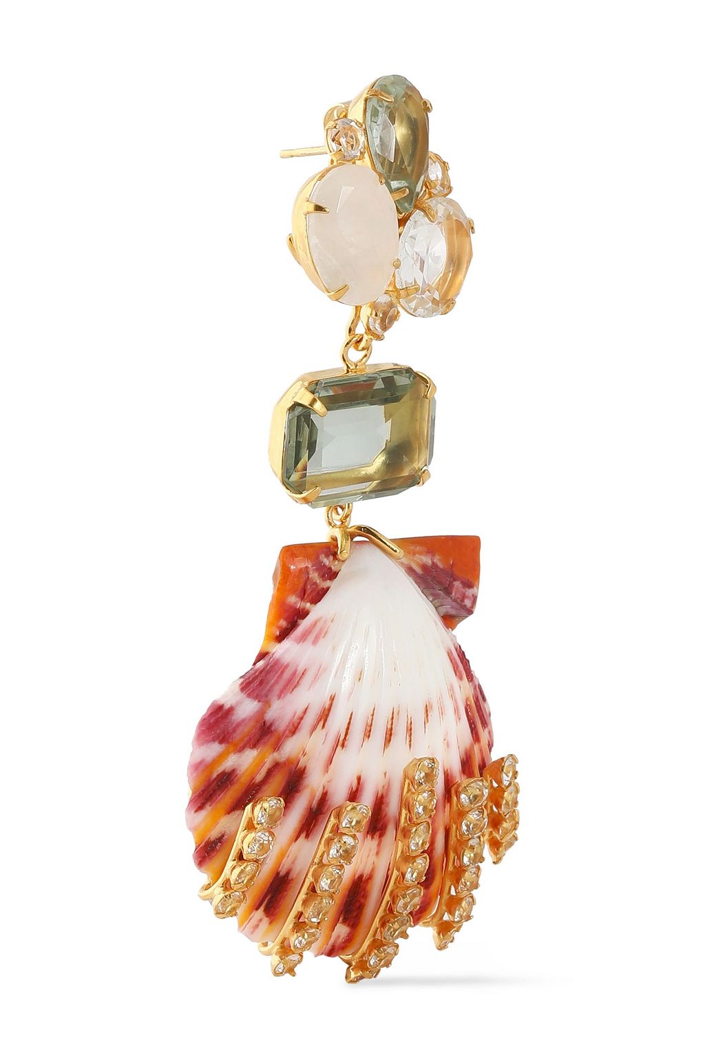 BOUNKIT 14-karat gold-plated, amethyst, moonstone and shell earrings