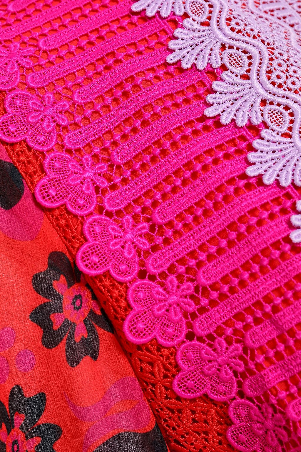 PERSEVERANCE Guipure lace-paneled floral-print georgette mini dress
