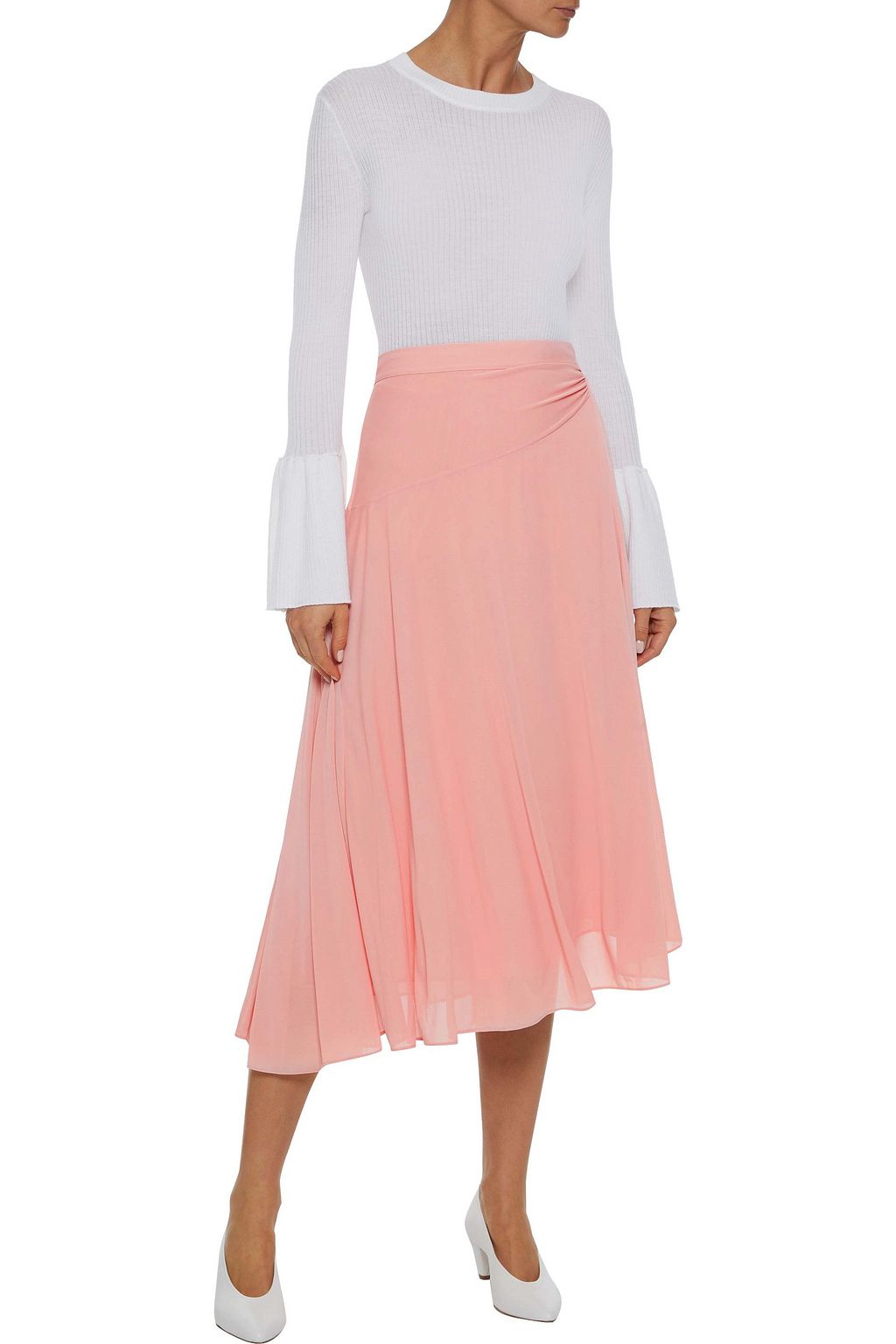 IRIS & INK Julia gathered stretch-knit midi skirt