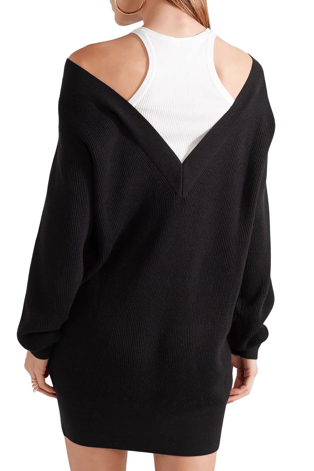 ALEXANDERWANG.T Layered cotton-jersey and wool-blend mini dress