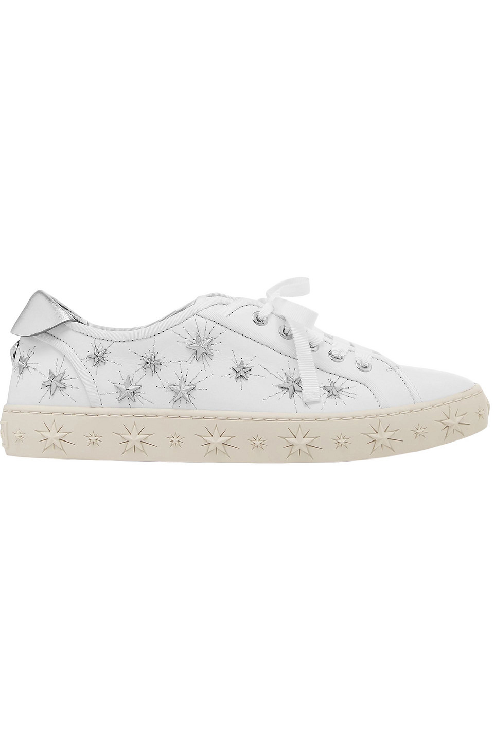 Aquazzura Woman Cosmic Stars Embellished Leather Sneakers White Size 41