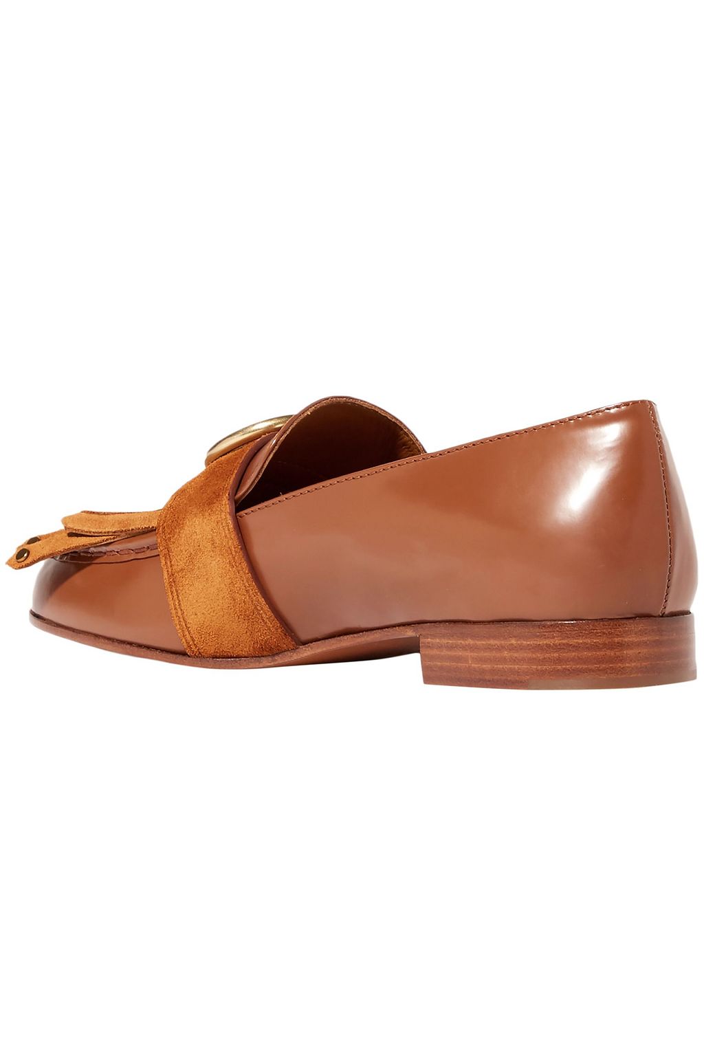 CHLOÉ Olly fringed suede-trimmed embellished leather loafers