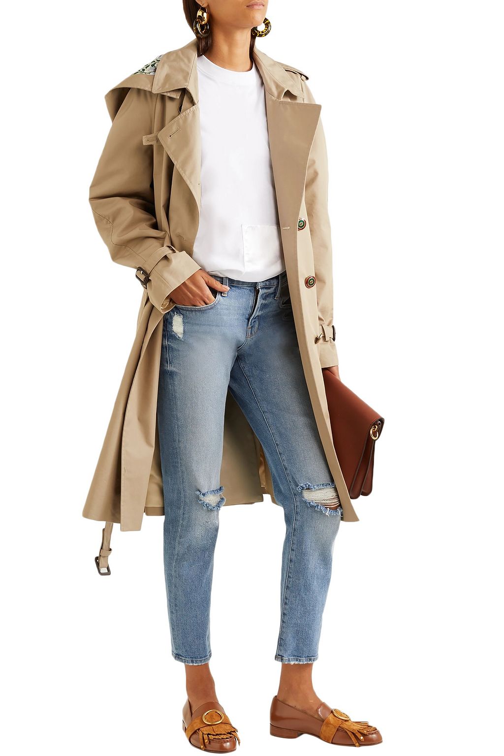 CHLOÉ Olly fringed suede-trimmed embellished leather loafers