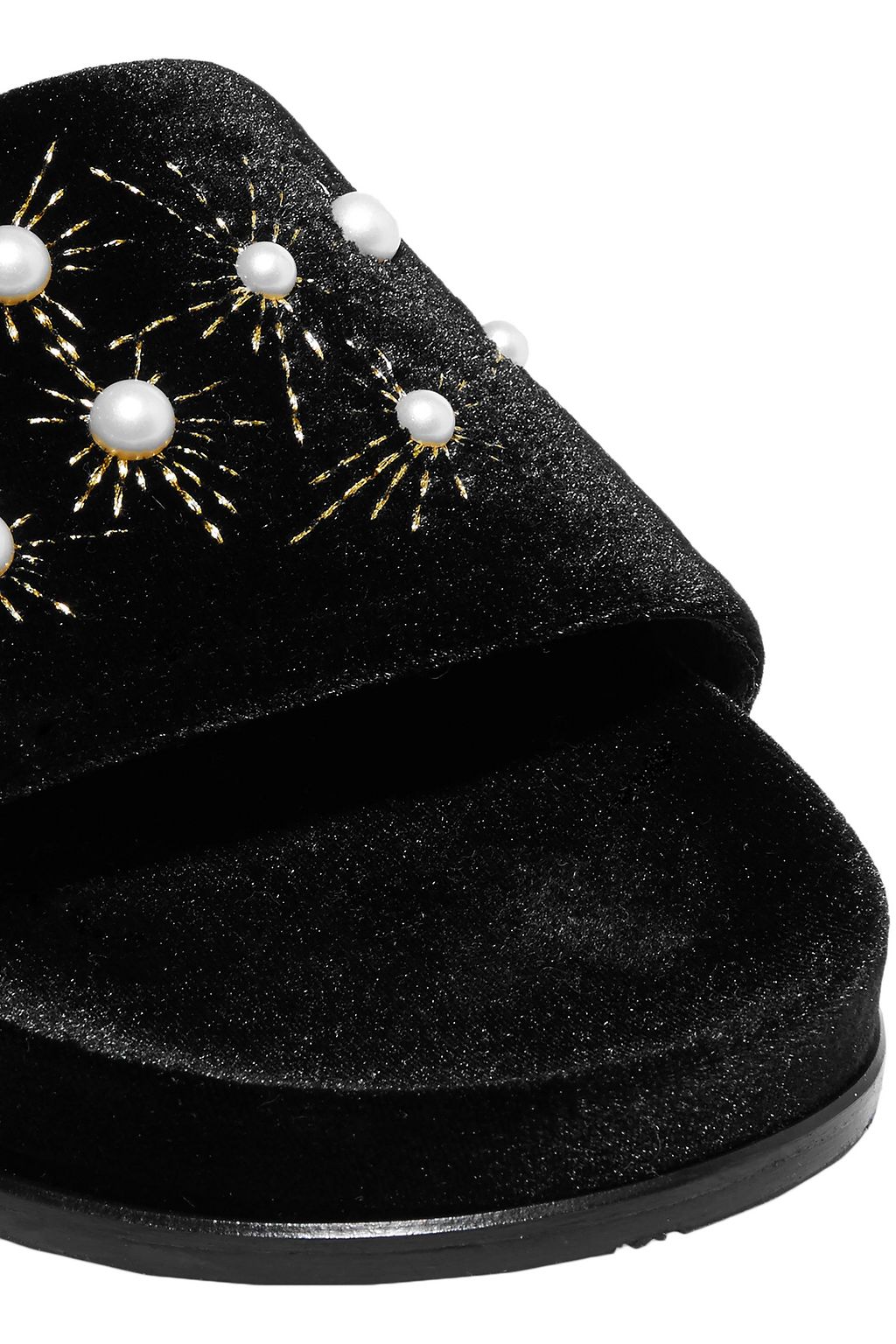 AQUAZZURA Faux pearl-embellished velvet slides