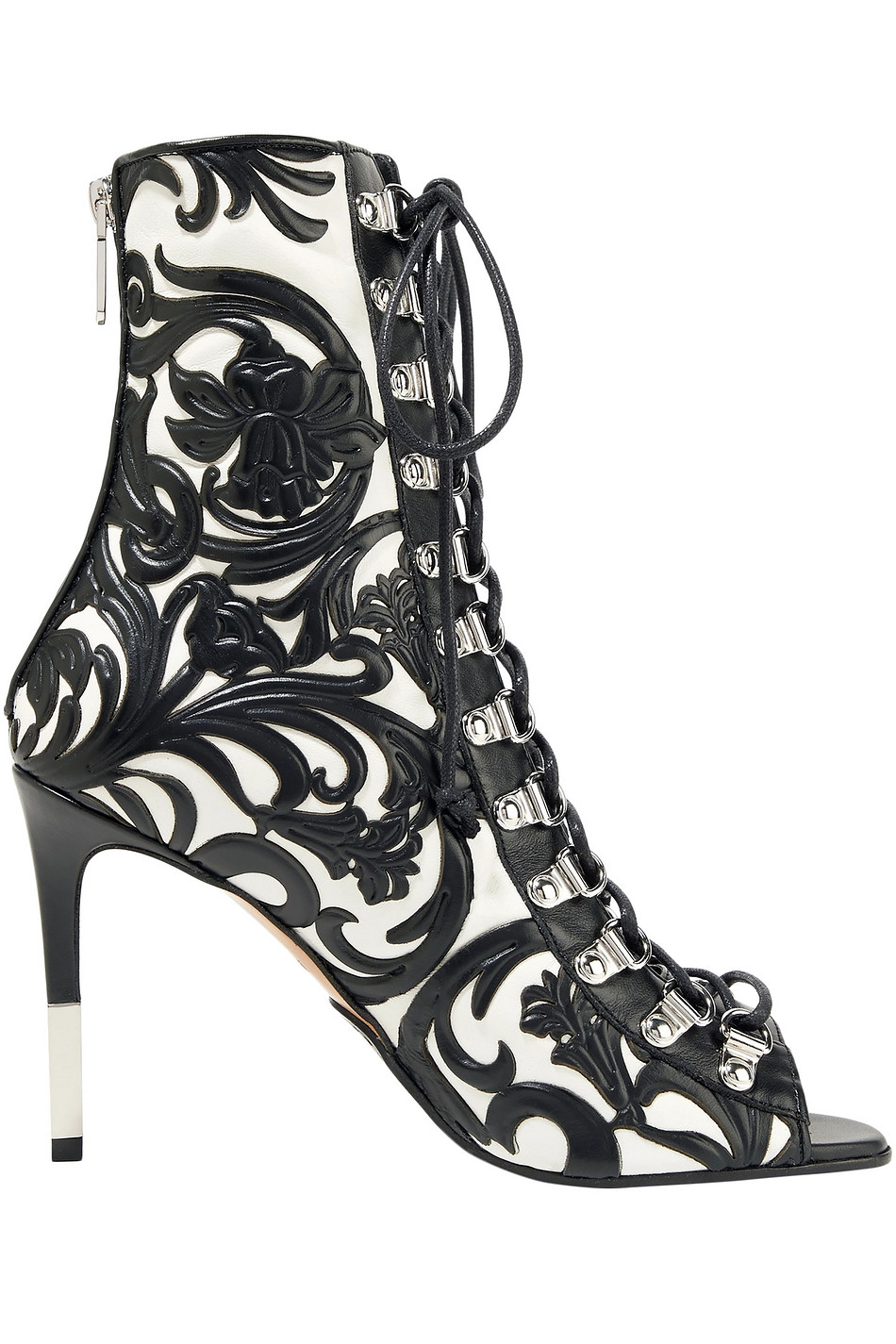 BALMAIN Lace-up embossed leather ankle boots