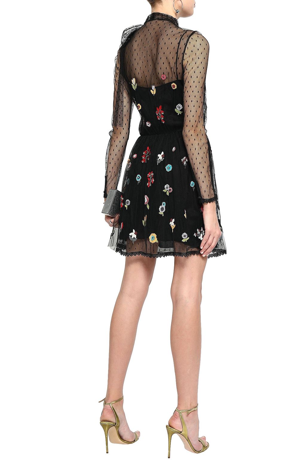 REDVALENTINO فستان قصير من قماش بوان ديسبري مزمخرف مع عقدة أمامية عند الرقبة