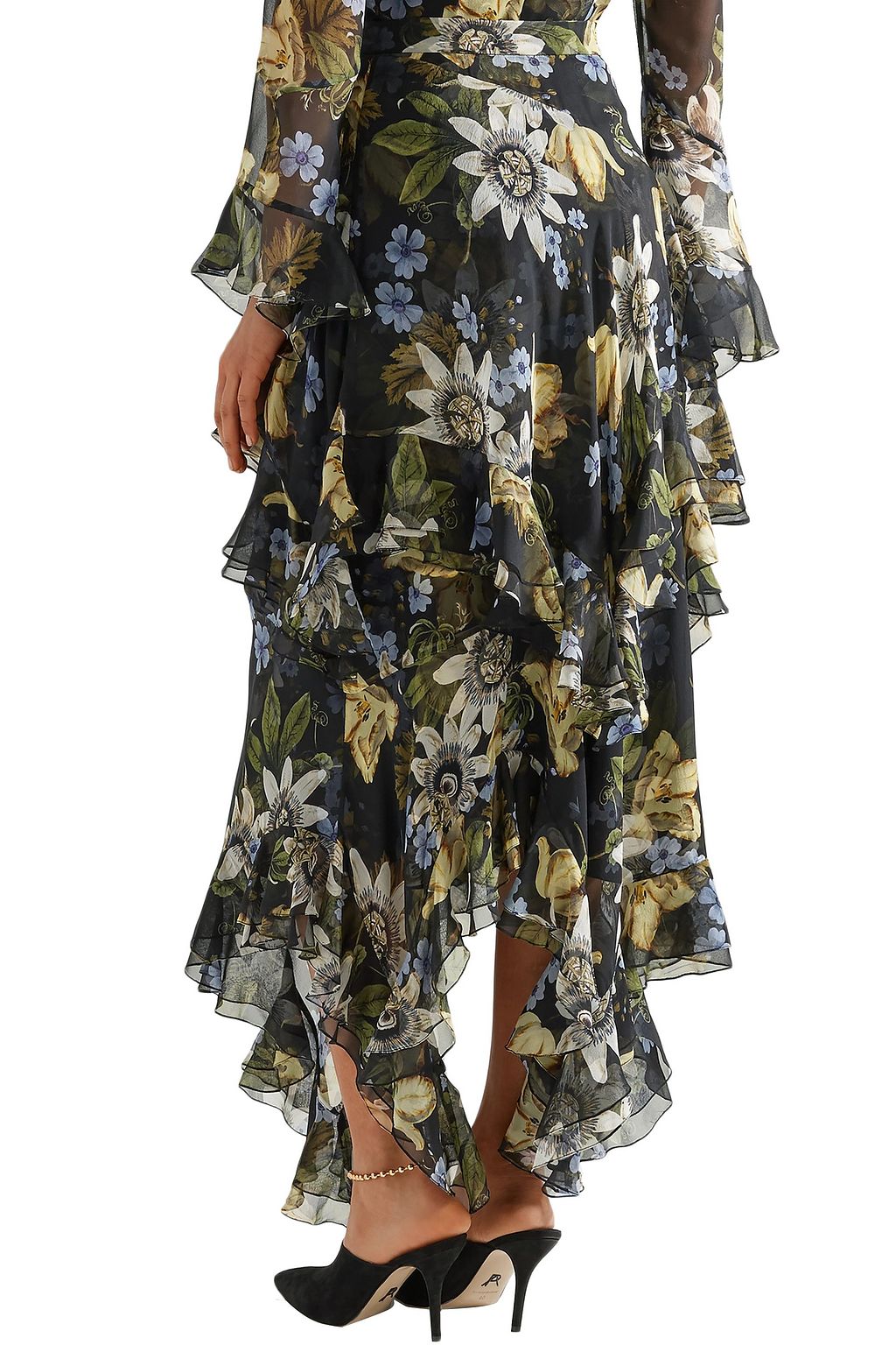 ERDEM Ruffled floral-print silk-georgette midi skirt