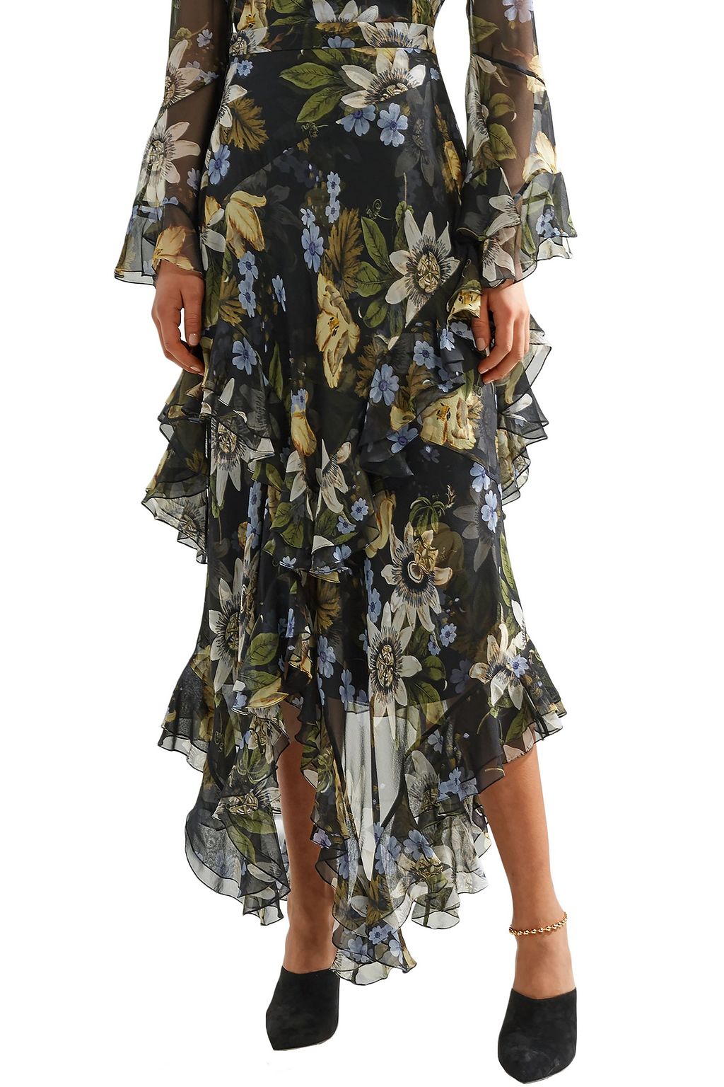 ERDEM Ruffled floral-print silk-georgette midi skirt