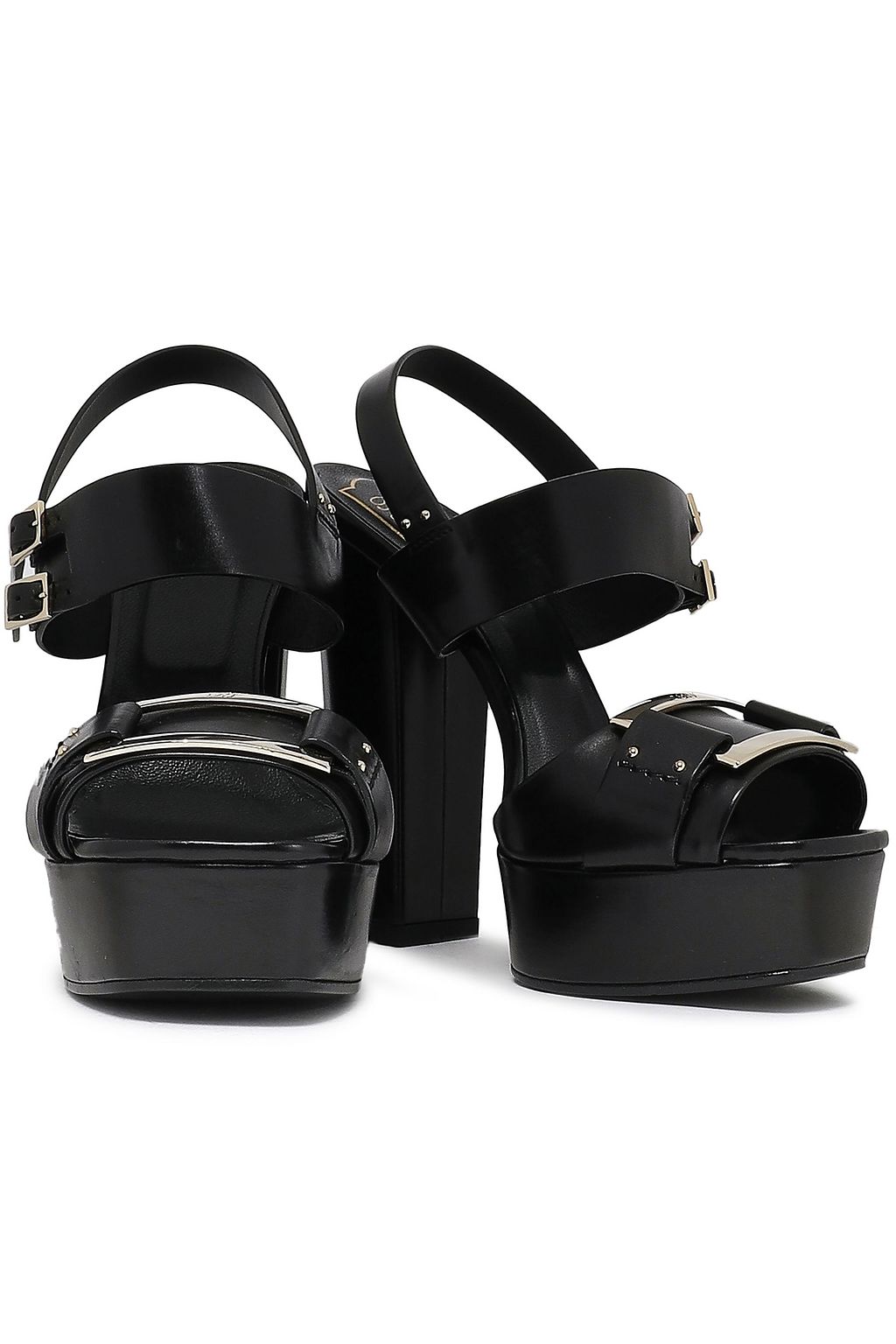 ROGER VIVIER Buckle-embellished leather platform sandals
