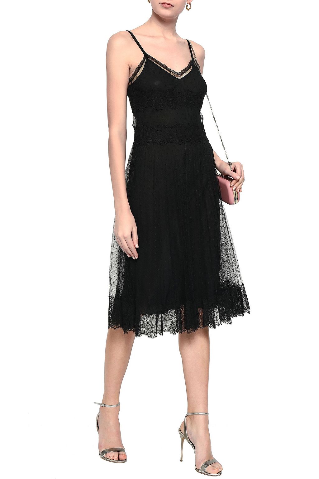 REDVALENTINO Lace-trimmed point d'esprit midi dress