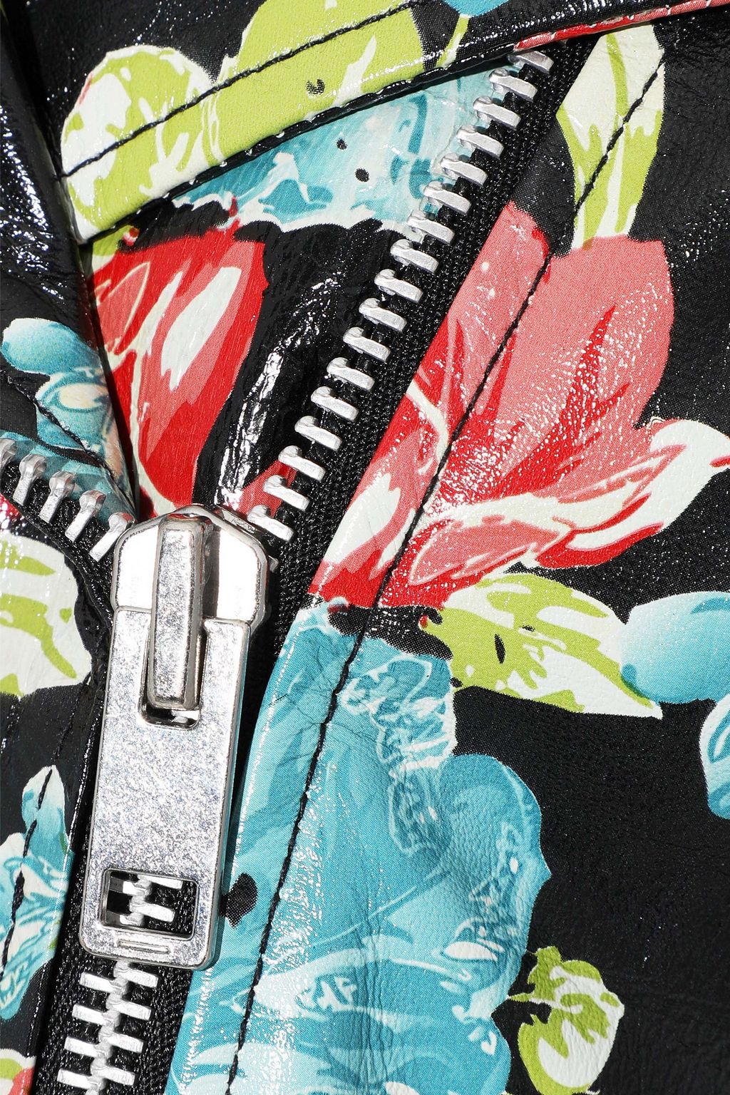 WALTER BAKER Lisa floral-print glossed-leather biker jacket