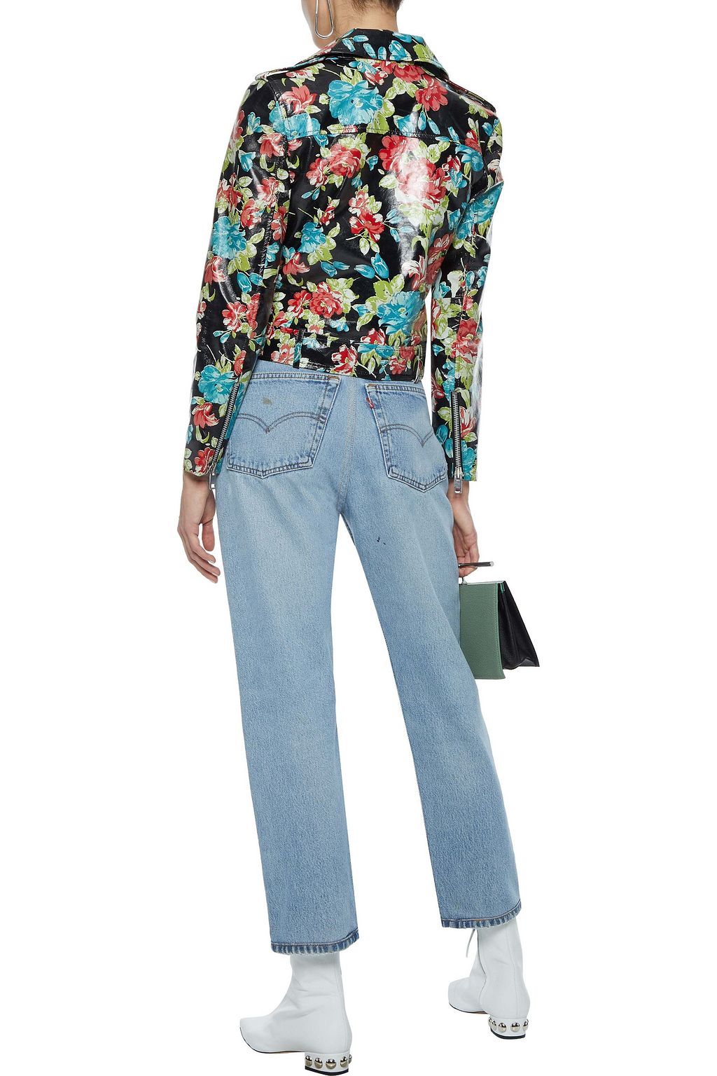 WALTER BAKER Lisa floral-print glossed-leather biker jacket
