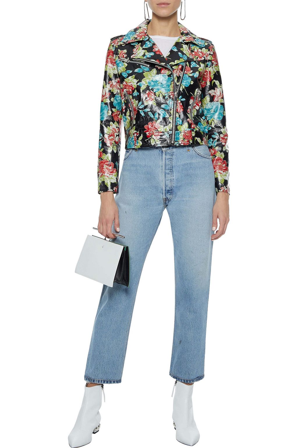 WALTER BAKER Lisa floral-print glossed-leather biker jacket