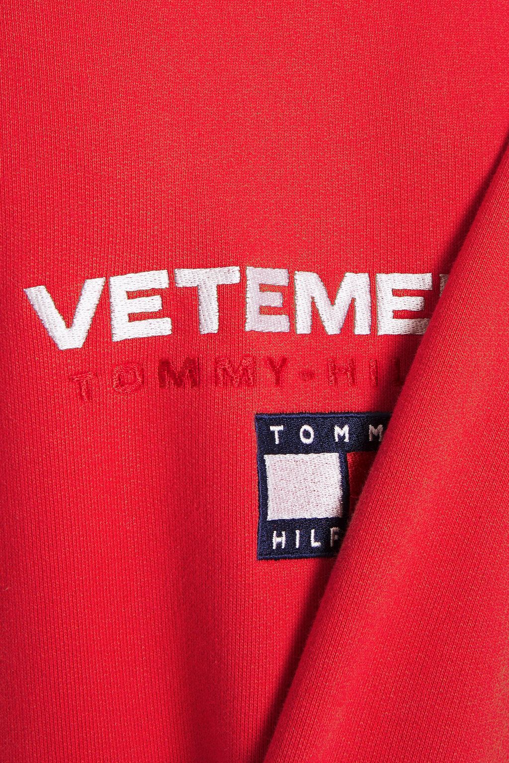 VETEMENTS Layered French cotton-blend terry hooded sweatshirt