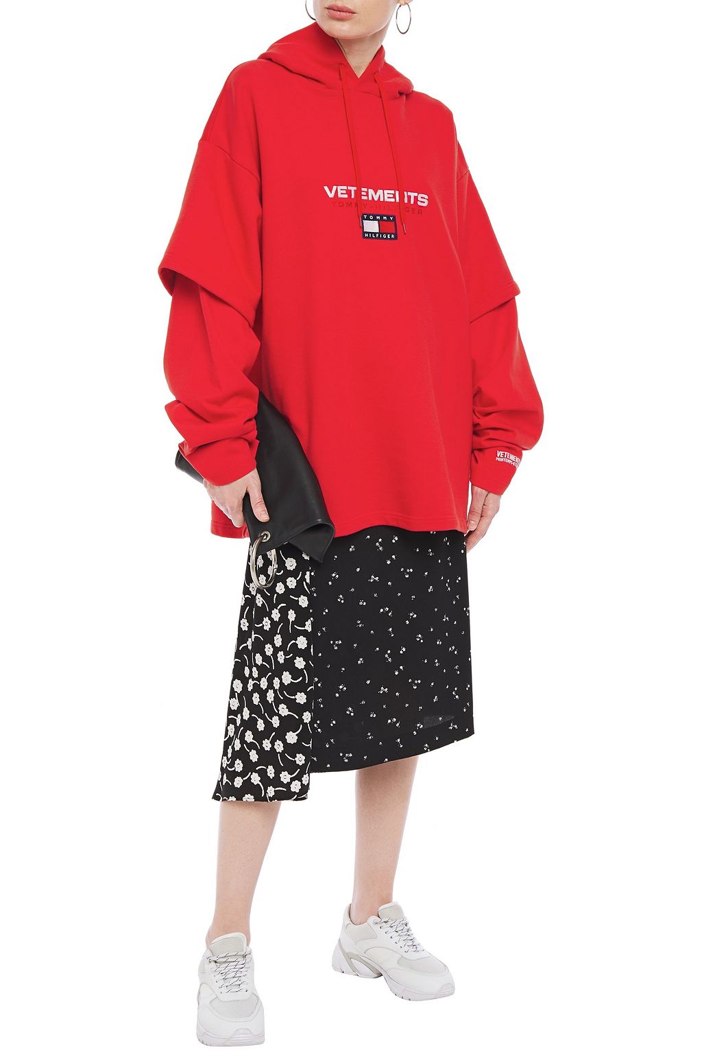 VETEMENTS Layered French cotton-blend terry hooded sweatshirt