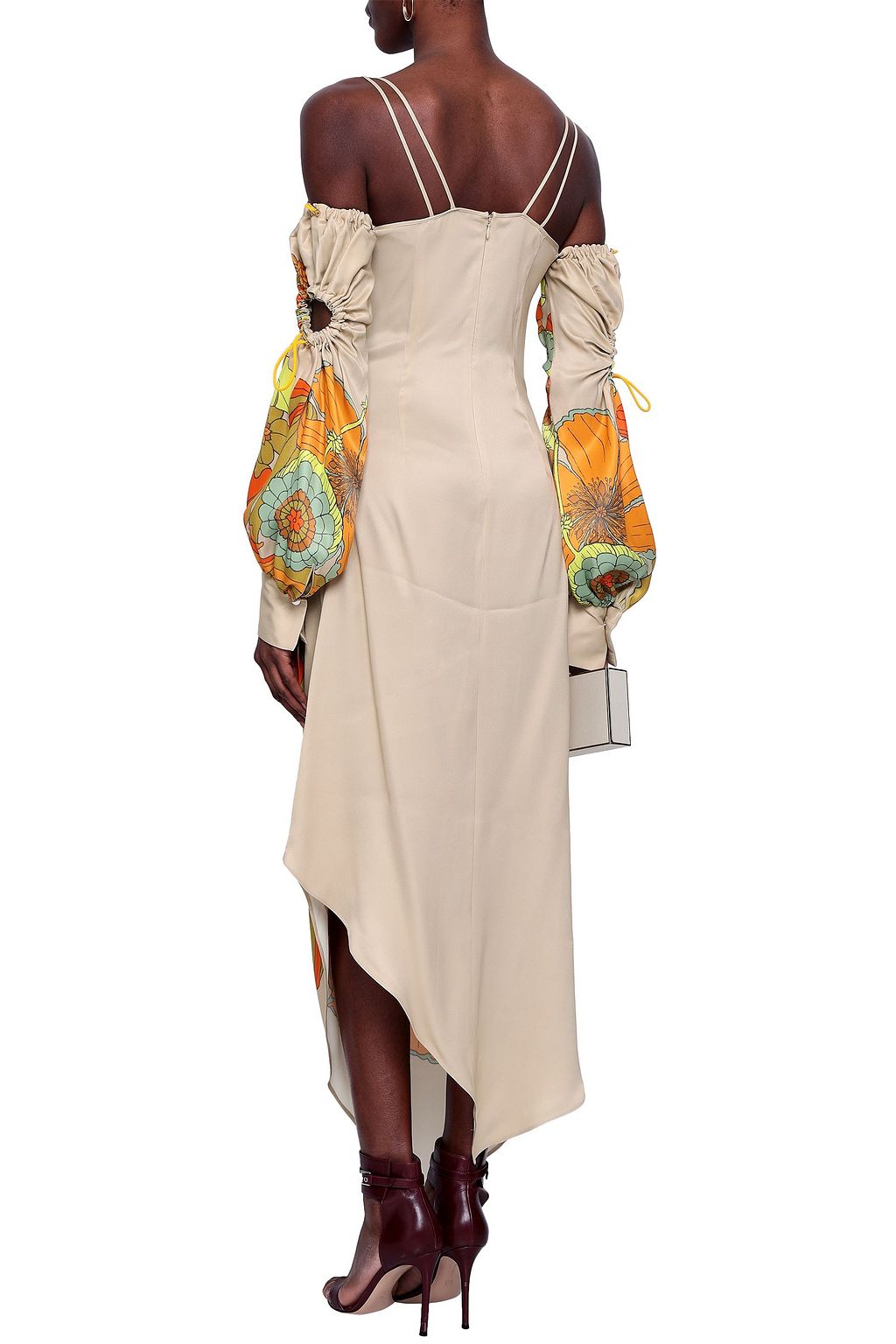 PETER PILOTTO Asymmetric cold-shoulder printed satin midi dress