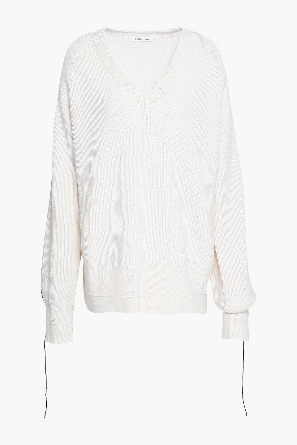 helmut lang - cutout distressed ribbed cotton, wool and cashmere-blend sweater - white - l